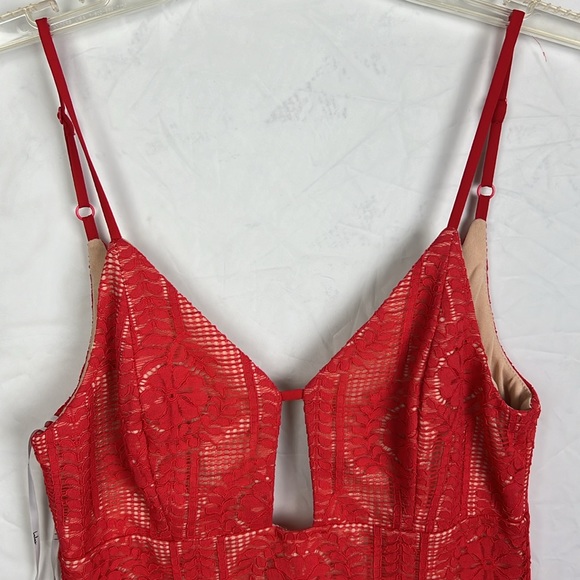 Lulus Avianna Red & Nude Lace Bodycon mini Dress, Size XS Cocktail sleeveless - Picture 5 of 16